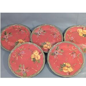 Tracy Octavia Hill Collection Red Fruit Floral Dinner Plates Set of 5 11in